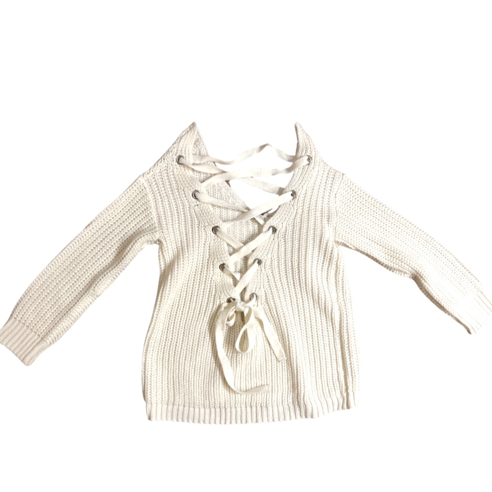 White Lace Up Back Sweater Size Small